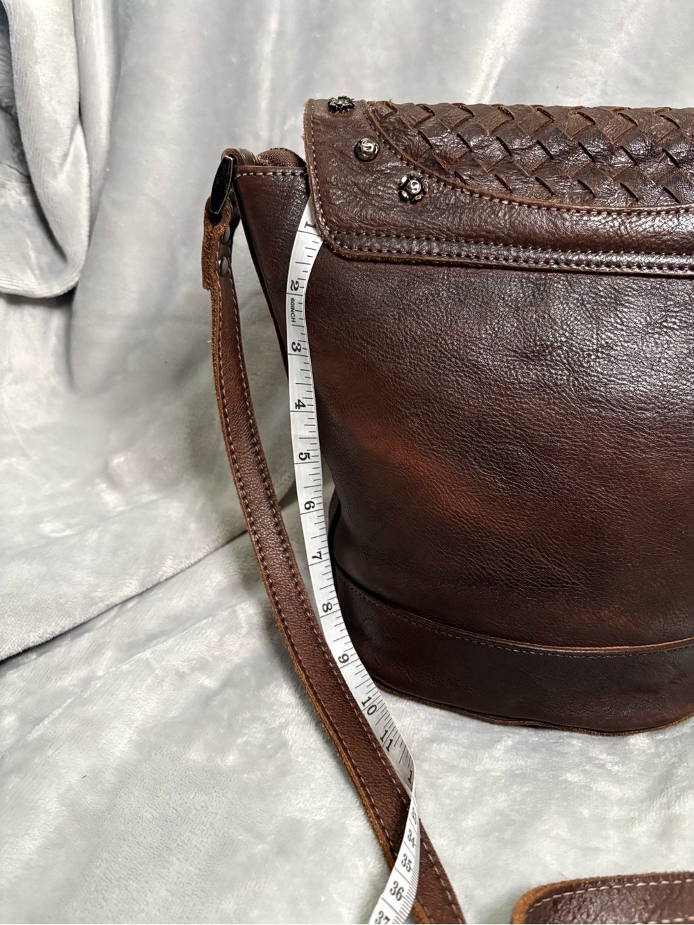 Vintage Italian Artisan Brown Woven Flap Leather Crossbody Bag - Picture 10 of 10